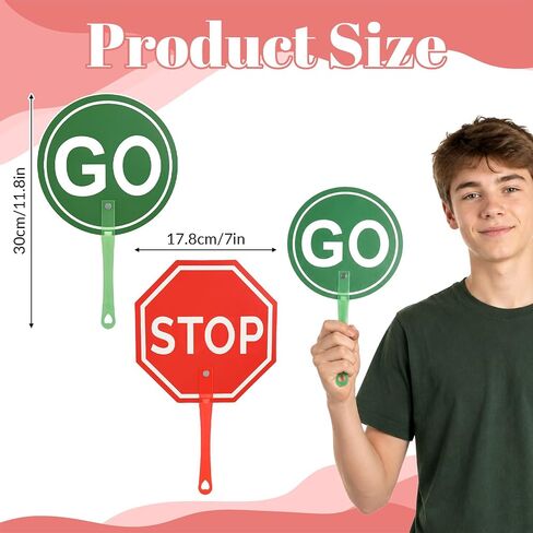 Stop Sign with Handle, Double-Sided Stop and Go Sign, Street Slow Warning Reflective Signs, Red & Green Light Signs for Kids in Kuwait