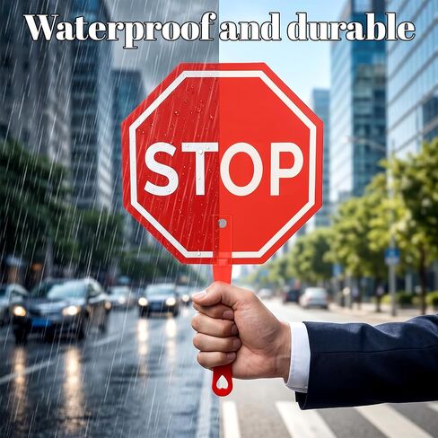 Stop Sign with Handle, Double-Sided Stop and Go Sign, Street Slow Warning Reflective Signs, Red & Green Light Signs for Kids in Kuwait