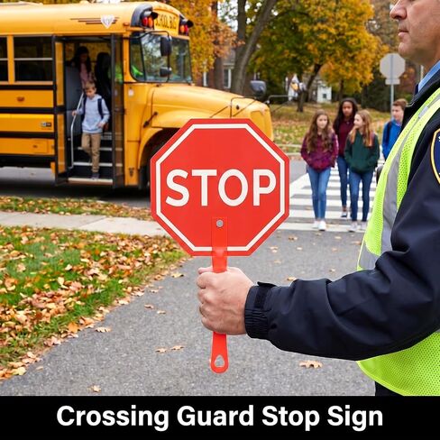 Stop Sign with Handle, Double-Sided Stop and Go Sign, Street Slow Warning Reflective Signs, Red & Green Light Signs for Kids in Kuwait
