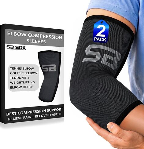 دعامة كوع SB SOX مكونة من قطعتين لمرفق التنس والتهاب الأوتار ومرفق لاعبي الغولف، كم ضغط الكوع للرجال والنساء، كم داعم لرفع الأثقال، وصالة الألعاب الرياضية، والرياضة والتعافي in Kuwait