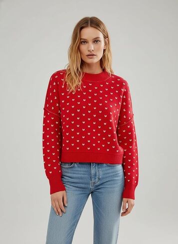 Womens Cropped Pullover Sweater Polka Dot Chunky Knit Sweater Floral Printed Crewneck Long Sleeve Fall Winter Outfits in Saudi Arabia