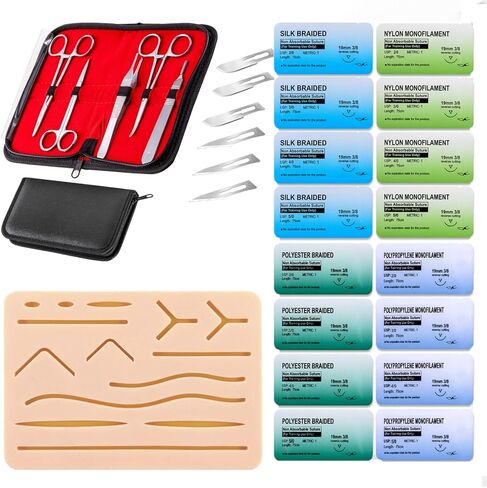 Medarchitect Suture Practice Complete Kit (29 Pieces) for Medical Student Suture Training, Include Upgrade Suture Pad with 14 Pre-Cut Wounds, Suture Tools, Suture Thread & Needle in Kuwait