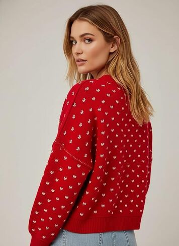 Womens Cropped Pullover Sweater Polka Dot Chunky Knit Sweater Floral Printed Crewneck Long Sleeve Fall Winter Outfits in Saudi Arabia