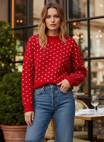 Womens Cropped Pullover Sweater Polka Dot Chunky Knit Sweater Floral Printed Crewneck Long Sleeve Fall Winter Outfits in Saudi Arabia