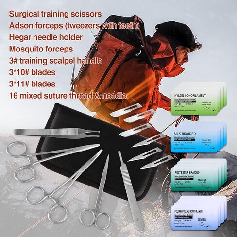 Medarchitect Suture Practice Complete Kit (29 Pieces) for Medical Student Suture Training, Include Upgrade Suture Pad with 14 Pre-Cut Wounds, Suture Tools, Suture Thread & Needle in Kuwait
