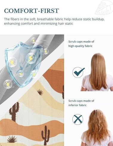 Scrub Caps Women Ponytail – Desert Cactus Double-Sided Printed Surgical Hat with Buttons and Sweatband, Soft Nurse Cap for Long Hair, Helps Reduce Static Buildup in Kuwait