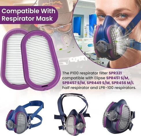 8 Pack P100 Respirator Filters SPR321 Replacement Compatible with Elipse Miller Half Respirator Filter for SPR451 S/M, SPR457 M/L, SPR449 S/M, SPR456 M/L Half Mask Respirators in Kuwait
