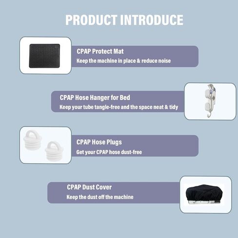 مجموعة حماية منضدة CPAP، حصيرة حماية CPAP، غطاء غبار CPAP، حامل خرطوم CPAP مع 2 سدادة خرطوم CPAP لخرطوم 22 مم in Kuwait