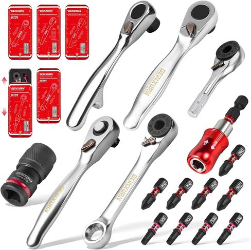Geinxurn Mini Ratchet Wrench Set, 72 Teeth Ratchet Wrench For Tight Spaces, Locking Bit Holder, Change Adapter and Mini Socket Ratchet Comes in a Push-Pull Tin Case, Ideal for Repair and DIY projects in Kuwait