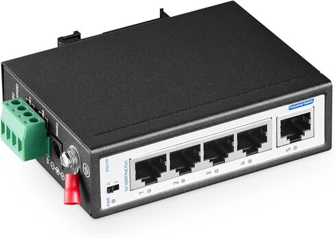 5 Port Mini Industrial Switch, 4 Ports and 1 Uplink, 10/100Mbps Fast Ethernet, Din Rail & Wall Mount Included, YuLinca Unmanaged IP30 (-40~185°F) Hardened Network Switch in Kuwait