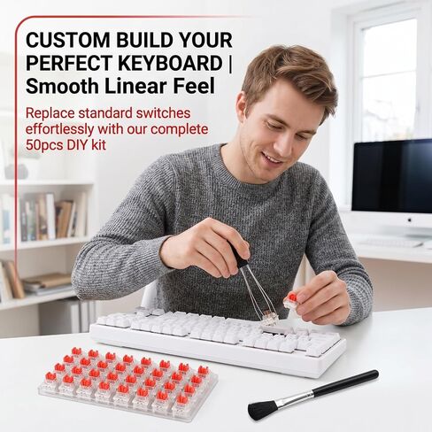 50Pcs Keyboard Clicker,Mechanical Keyboard Switches,3 Pin Clicky Switches with Brush and Key Puller,Clickers for 3D Prints,Dustproof,Keyboard Keys for Mechanical Gaming Keyboards,Typing Red switches in Kuwait