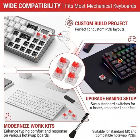 50Pcs Keyboard Clicker,Mechanical Keyboard Switches,3 Pin Clicky Switches with Brush and Key Puller,Clickers for 3D Prints,Dustproof,Keyboard Keys for Mechanical Gaming Keyboards,Typing Red switches in Kuwait