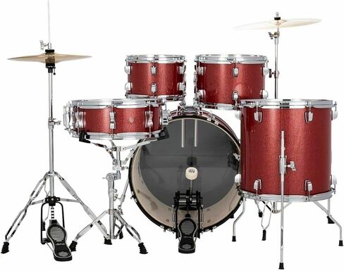 مجموعة طبول Ludwig Accent Drive مكونة من 5 قطع، أحمر لامع - تشتمل على: الأجهزة والعرش والدواسة والصنج والعصي ورؤوس الطبول in Kuwait