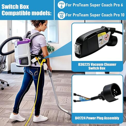 صندوق تبديل مكنسة كهربائية 836225 مع مجموعة قابس طاقة 841724 بديلة لـ Proteam Super Coach Pro 10 & Super Coach Pro 6 قطع غيار وملحقات مكنسة الظهر in Kuwait