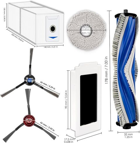 (9 عبوات) قطع غيار M12 Pro+ متوافقة مع ECOVACS DEEBOT T30 Omni/ T30 Pro Omni/Yeedi M12 Pro+ Robot Vacuum، 1 فرشاة دوارة، 2 فرش جانبية، 2 مرشحات HEPA، 2 كيس غبار، 2 وسادات ممسحة in Kuwait