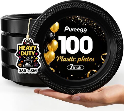 أطباق حلوى بلاستيكية شفافة مقاس 17.78 سم من Pureegg، عدد 100، أطباق حفلات للاستعمال مرة واحدة - خالية من مادة BPA، أطباق سلطة صغيرة وكعك للحفلات وحفلات الشواء والنزهة والبوفيه in Kuwait
