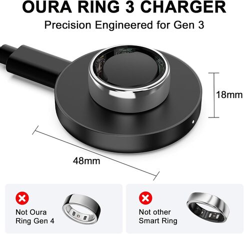 Underhub متوافق مع شاحن Oura Ring Gen 3 (الحجم 11)، قاعدة شحن سريعة مع مؤشر، قاعدة غير قابلة للانزلاق، شاحن للحلقة الذكية يتضمن كابل USB-C مقاس 59 بوصة in Kuwait