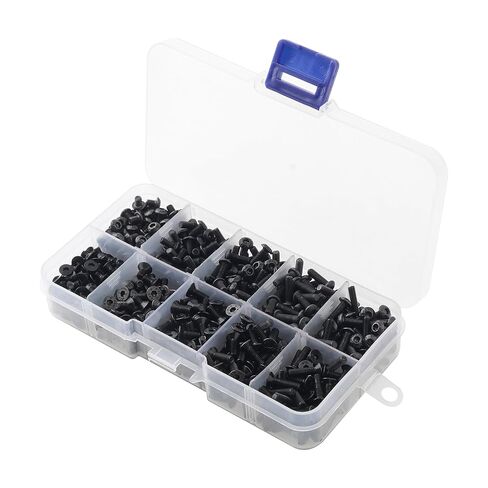 720pcs M3-0.5 x 4/6 / 8/10 / 12 mm Hex Socket Button & Flat Head Bolts Nut and Washers Assortment Kit for DIY / 3D Printer/Electronics with Hex Wrench, Tweezers, Black Zinc Plated in Kuwait