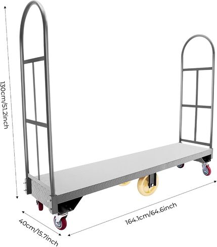 U Boat Cart 2000 lbs Heavy Duty Platform Truck, 64.6" Lx15.7 W Steel Utility Dolly with Removable Side Fences & 6 Wheels for Warehouse Storage Room in Kuwait