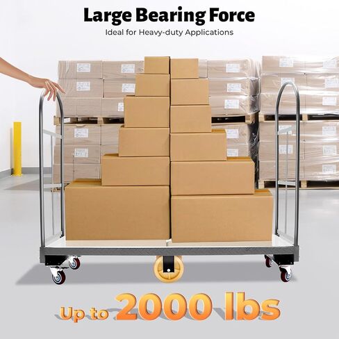 U Boat Cart 2000 lbs Heavy Duty Platform Truck, 64.6" Lx15.7 W Steel Utility Dolly with Removable Side Fences & 6 Wheels for Warehouse Storage Room in Kuwait