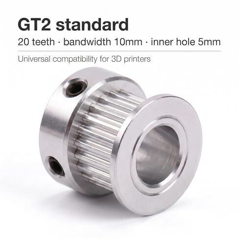 4 قطع بكرات توقيت GT2 20T 5 مم مع أحزمة ومفتاح سداسي للطابعة ثلاثية الأبعاد | سبائك ألومنيوم بعرض 10 ملم مع معالجة الأكسدة. أحزمة مقاس 398 ملم متضمنة. مسافة 2 مم، بدون تخطي. بالنسبة لـ CNC، الروبوتات in Kuwait