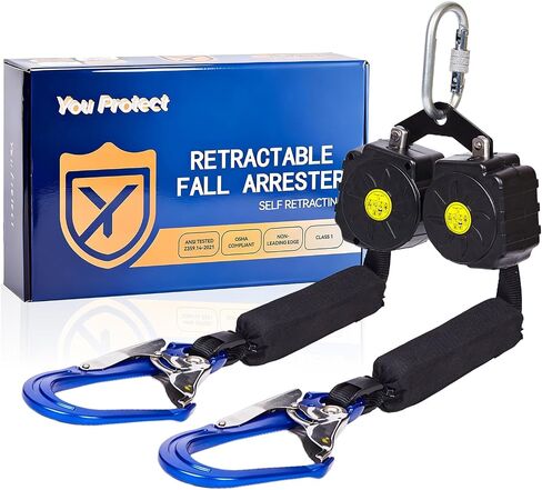 Fall Protection Retractable Lanyard - 6FT Dual Leg SRL Self Retracting Lifeline for Roofing and Construction, Dual Aluminum Hooks, Shock Absorber | OSHA & ANSI Compliant SRL in Kuwait