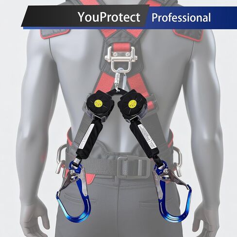 Fall Protection Retractable Lanyard - 6FT Dual Leg SRL Self Retracting Lifeline for Roofing and Construction, Dual Aluminum Hooks, Shock Absorber | OSHA & ANSI Compliant SRL in Kuwait