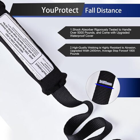 Fall Protection Retractable Lanyard - 6FT Dual Leg SRL Self Retracting Lifeline for Roofing and Construction, Dual Aluminum Hooks, Shock Absorber | OSHA & ANSI Compliant SRL in Kuwait