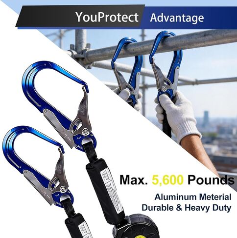Fall Protection Retractable Lanyard - 6FT Dual Leg SRL Self Retracting Lifeline for Roofing and Construction, Dual Aluminum Hooks, Shock Absorber | OSHA & ANSI Compliant SRL in Kuwait