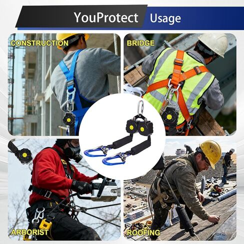 Fall Protection Retractable Lanyard - 6FT Dual Leg SRL Self Retracting Lifeline for Roofing and Construction, Dual Aluminum Hooks, Shock Absorber | OSHA & ANSI Compliant SRL in Kuwait