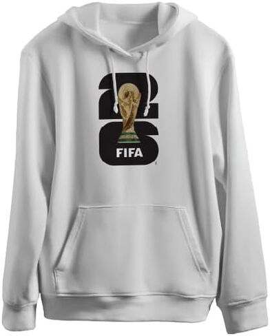 سترة بغطاء رأس رسمية لكأس العالم FIFA 26 - سترة صوفية بيضاء صغيرة للجنسين لكرة القدم مع شعار الكأس الأسود in Kuwait