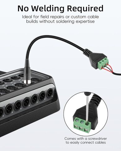 Mini XLR to Screw Terminal Block Cable, Mini XLR 3Pin Male to 3 Pole Solderless Terminal Adapter for Microphone, Speakers, Camera (30cm, Male) in Kuwait