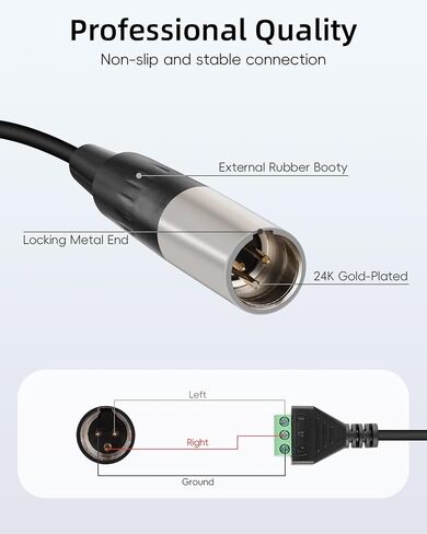Mini XLR to Screw Terminal Block Cable, Mini XLR 3Pin Male to 3 Pole Solderless Terminal Adapter for Microphone, Speakers, Camera (30cm, Male) in Kuwait