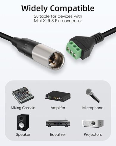 Mini XLR to Screw Terminal Block Cable, Mini XLR 3Pin Male to 3 Pole Solderless Terminal Adapter for Microphone, Speakers, Camera (30cm, Male) in Kuwait