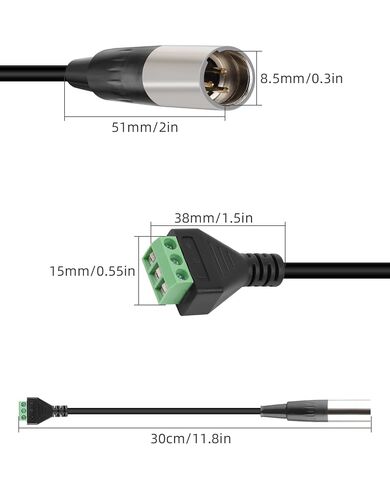 Mini XLR to Screw Terminal Block Cable, Mini XLR 3Pin Male to 3 Pole Solderless Terminal Adapter for Microphone, Speakers, Camera (30cm, Male) in Kuwait