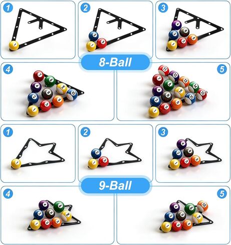 6 Pack Pool Rack Set, Black PET Magic Rack 8 9 10 Pool Ball Billiard Triangle Racks Holder for 8-Ball, 9-Ball & 10-Ball Games (Ball-Rack Sheet) in Kuwait