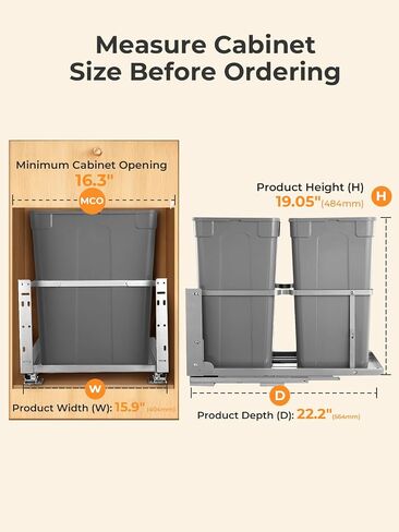 FOHERE Pull Out Trash Can Under Cabinet, 35 QT x2 Under Sink Trash Can Waste Container with Soft-Close Slides, Heavy Duty Garbage Recycling Bin for Kitchen Cabinet, Sink in Kuwait