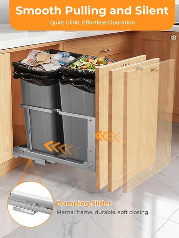 FOHERE Pull Out Trash Can Under Cabinet, 35 QT x2 Under Sink Trash Can Waste Container with Soft-Close Slides, Heavy Duty Garbage Recycling Bin for Kitchen Cabinet, Sink in Kuwait