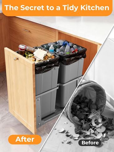 FOHERE Pull Out Trash Can Under Cabinet, 35 QT x2 Under Sink Trash Can Waste Container with Soft-Close Slides, Heavy Duty Garbage Recycling Bin for Kitchen Cabinet, Sink in Kuwait