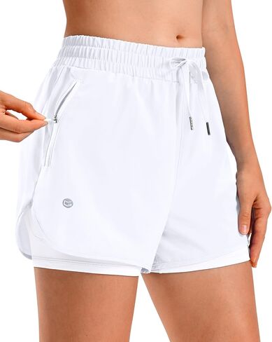 G Gradual 2 in 1 Running Shorts for Women 3" High Waisted Athletic Gym Tennis Workout Shorts with Liner 2 Zipper Pockets(White,L3_L) in Kuwait