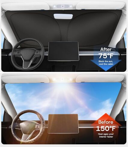 2025 Universal Front Windshield Sunshade for Tesla Model Y Juniper Accessories [100% Sun Shading] Foldable Heat Insulation Sunshade for Tesla Model Y Accessories 2020-2026 in Saudi Arabia