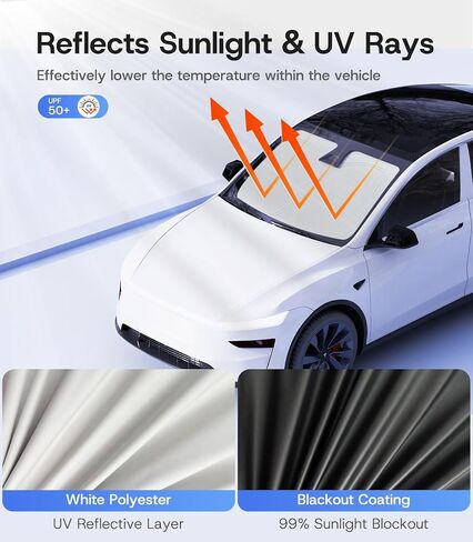 2025 Universal Front Windshield Sunshade for Tesla Model Y Juniper Accessories [100% Sun Shading] Foldable Heat Insulation Sunshade for Tesla Model Y Accessories 2020-2026 in Saudi Arabia