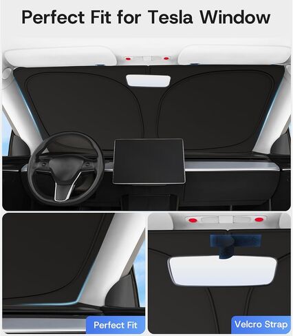 2025 Universal Front Windshield Sunshade for Tesla Model Y Juniper Accessories [100% Sun Shading] Foldable Heat Insulation Sunshade for Tesla Model Y Accessories 2020-2026 in Saudi Arabia