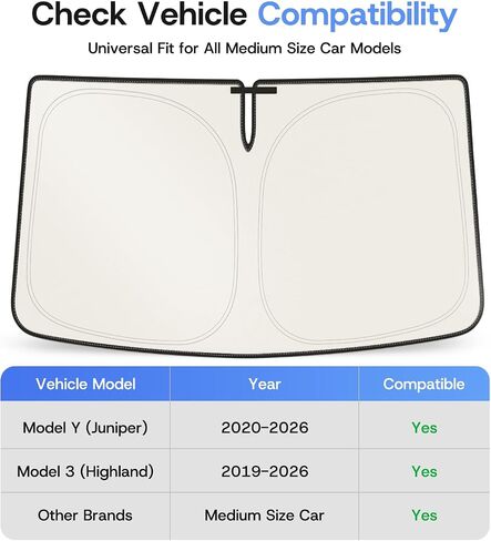 2025 Universal Front Windshield Sunshade for Tesla Model Y Juniper Accessories [100% Sun Shading] Foldable Heat Insulation Sunshade for Tesla Model Y Accessories 2020-2026 in Saudi Arabia
