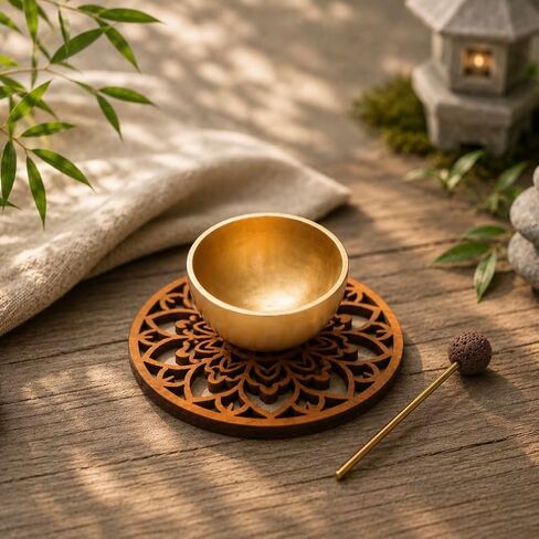 Handcrafted Brass Mini Singing Bowl Set with Mallet and Cushion for Meditation, Yoga, Mindfulness, Stress Relief, Sound Healing & Relaxation Gift (Gold) in Kuwait