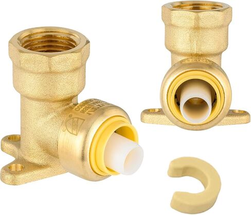 2-Pack Niikappu Push fit Drop Ear Elbow, 1/2 Inch x 1/2 Inch Female NPT Drop-ear Elbow Brass Push Fittings for PEX, Copper, CPVC, PE-RT Pipes, with Disconnect Clip in Kuwait