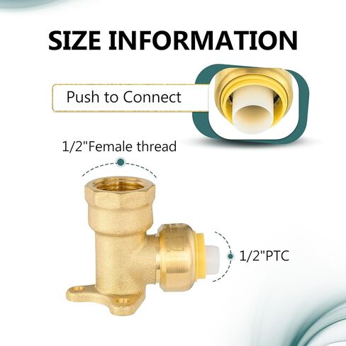 2-Pack Niikappu Push fit Drop Ear Elbow, 1/2 Inch x 1/2 Inch Female NPT Drop-ear Elbow Brass Push Fittings for PEX, Copper, CPVC, PE-RT Pipes, with Disconnect Clip in Kuwait