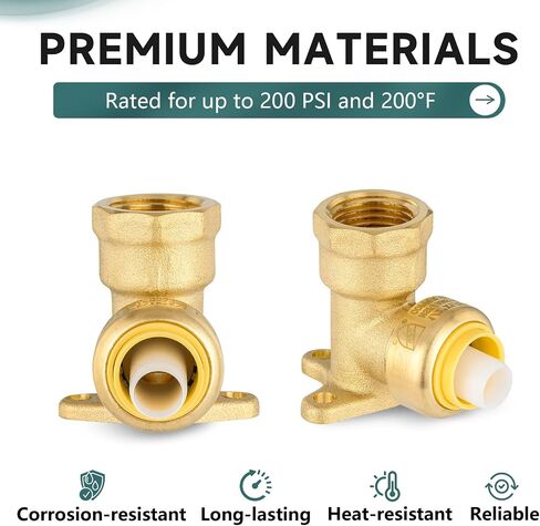 2-Pack Niikappu Push fit Drop Ear Elbow, 1/2 Inch x 1/2 Inch Female NPT Drop-ear Elbow Brass Push Fittings for PEX, Copper, CPVC, PE-RT Pipes, with Disconnect Clip in Kuwait