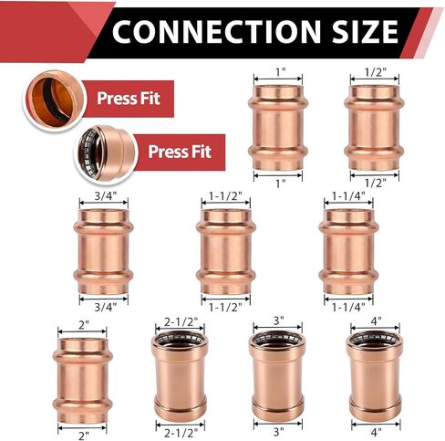 (Pack of 10) EFIELD 3/4" x 3/4" Copper Press Fit Coupling Fittings, No Stop, Pro Pack (3/4-inch),(PRESS026) in Kuwait