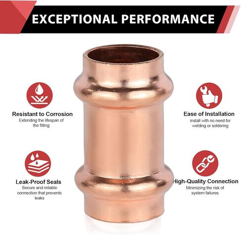 (Pack of 10) EFIELD 3/4" x 3/4" Copper Press Fit Coupling Fittings, No Stop, Pro Pack (3/4-inch),(PRESS026) in Kuwait